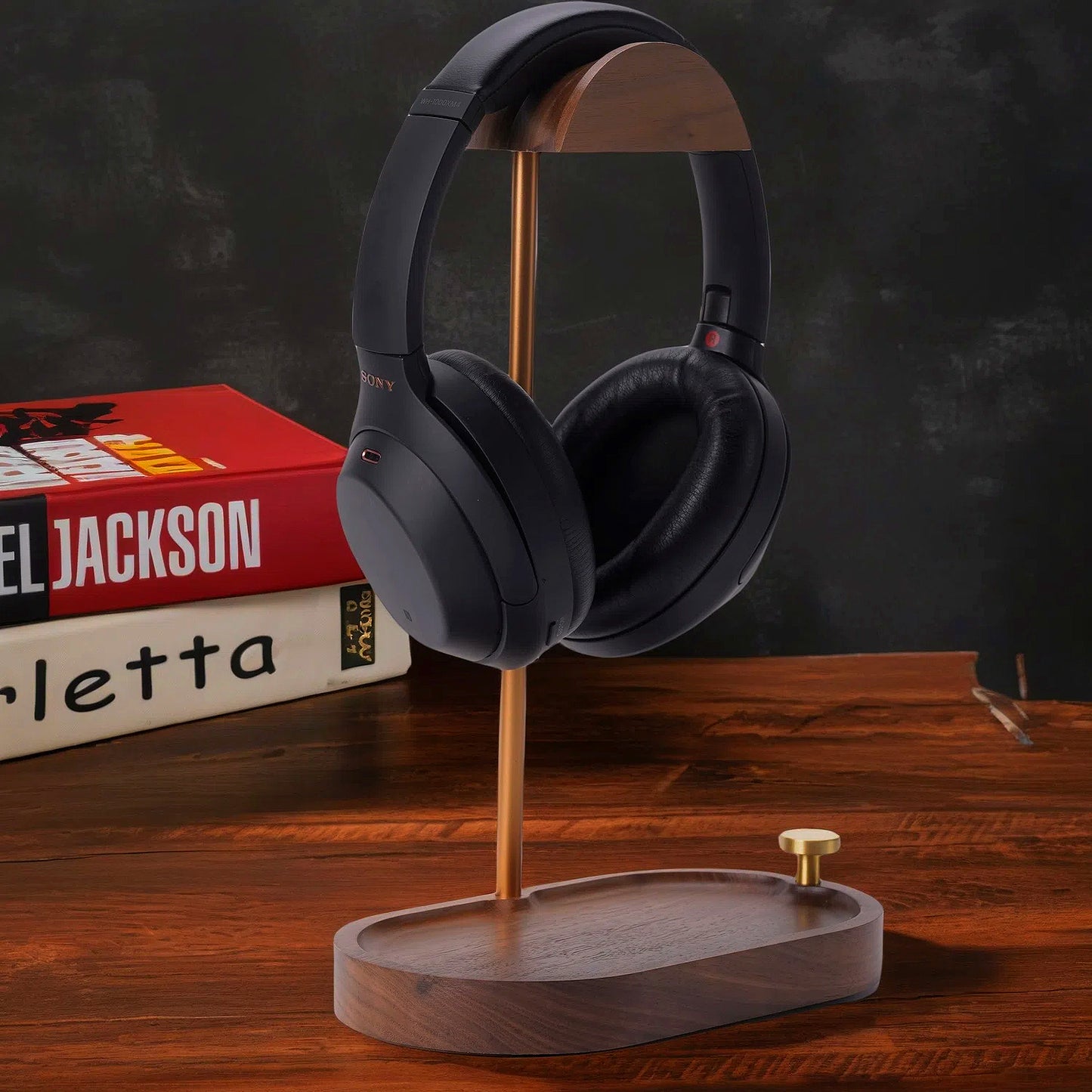 NIRVASH Headphone Stand Wood - Brass