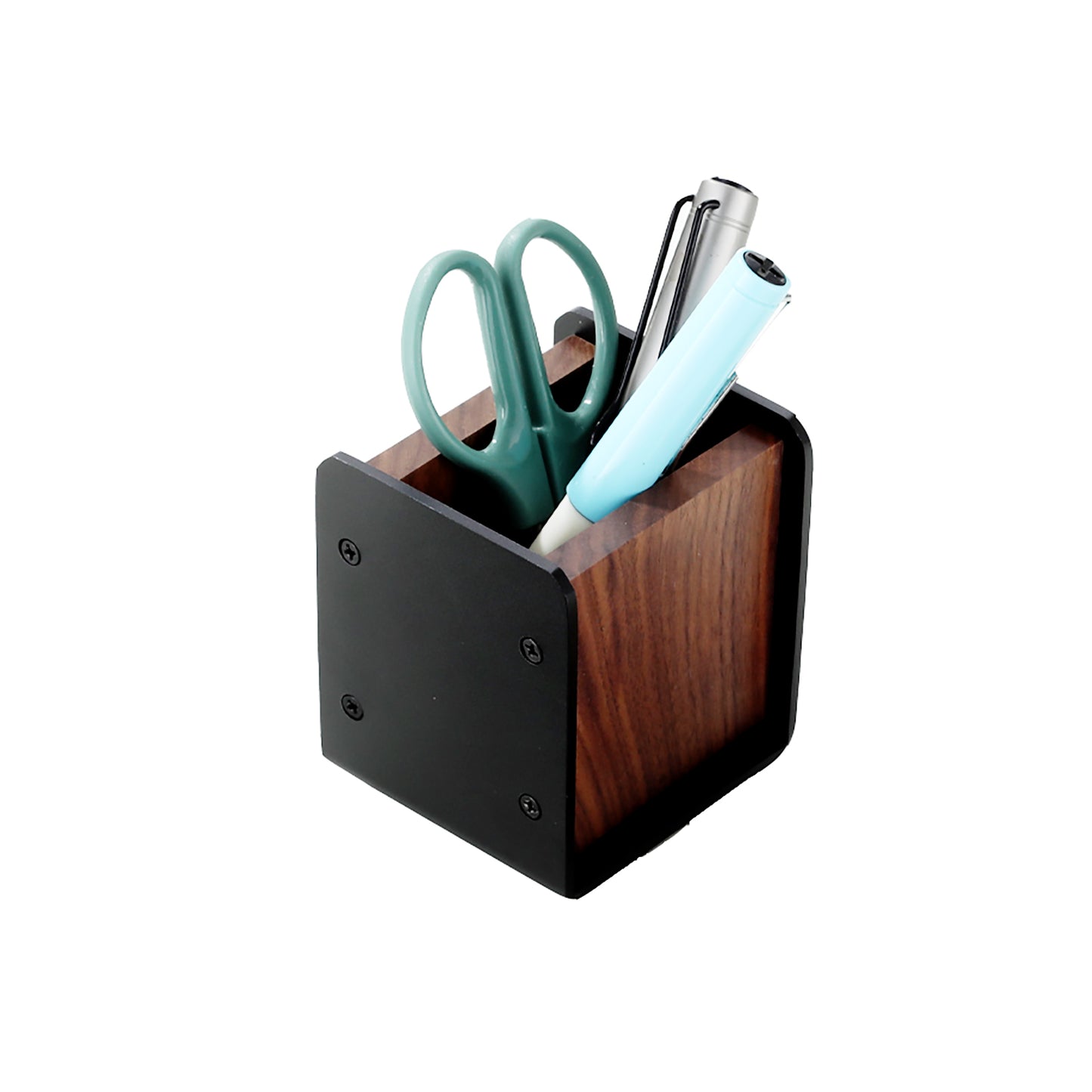 NIRVASH Walnut Desk Tray with Pen Holder Set -Black
