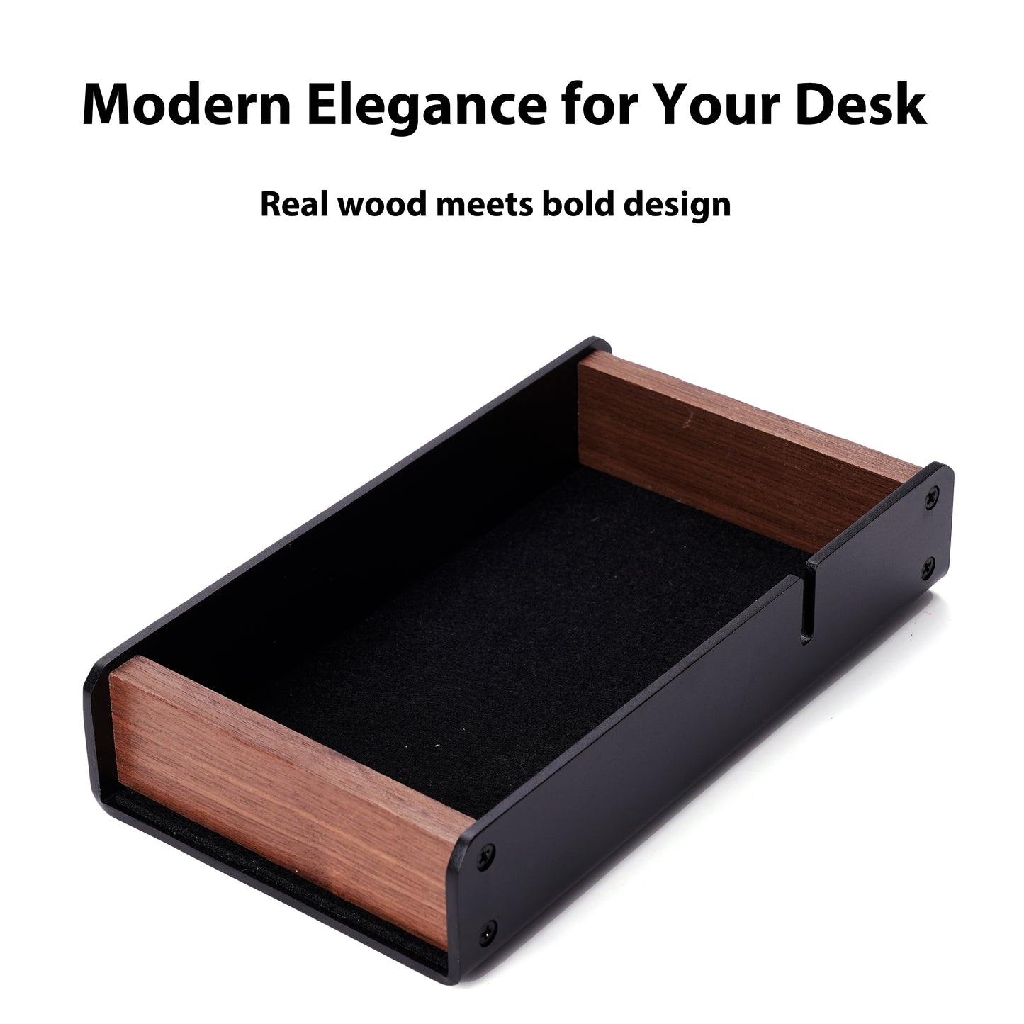 NIRVASH Walnut Desk Tray with Pen Holder Set -Black