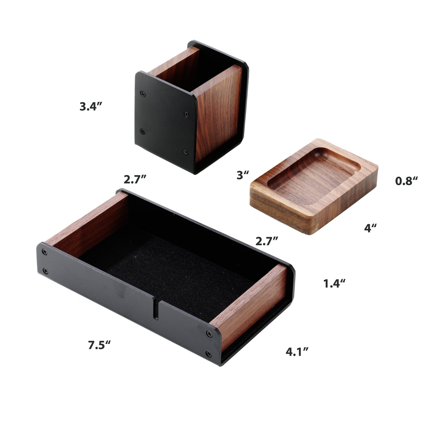 NIRVASH Walnut Desk Tray with Pen Holder Set -Black