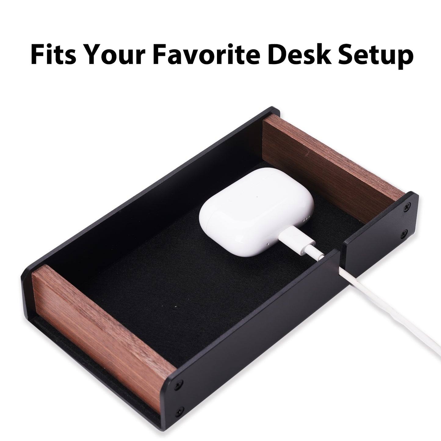 NIRVASH Walnut Desk Tray with Pen Holder Set -Black